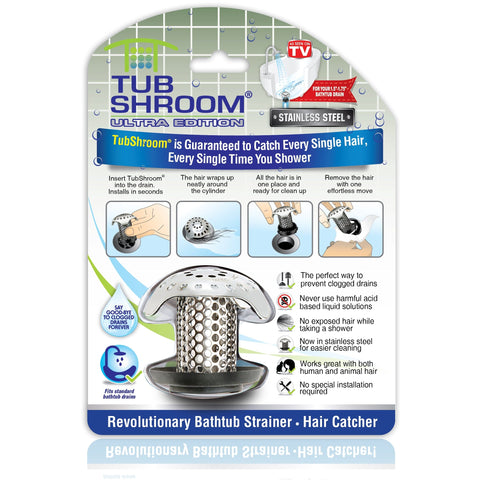 Drain Protector & Hair Catcher, Stainless Steel, Stopper Plug Included