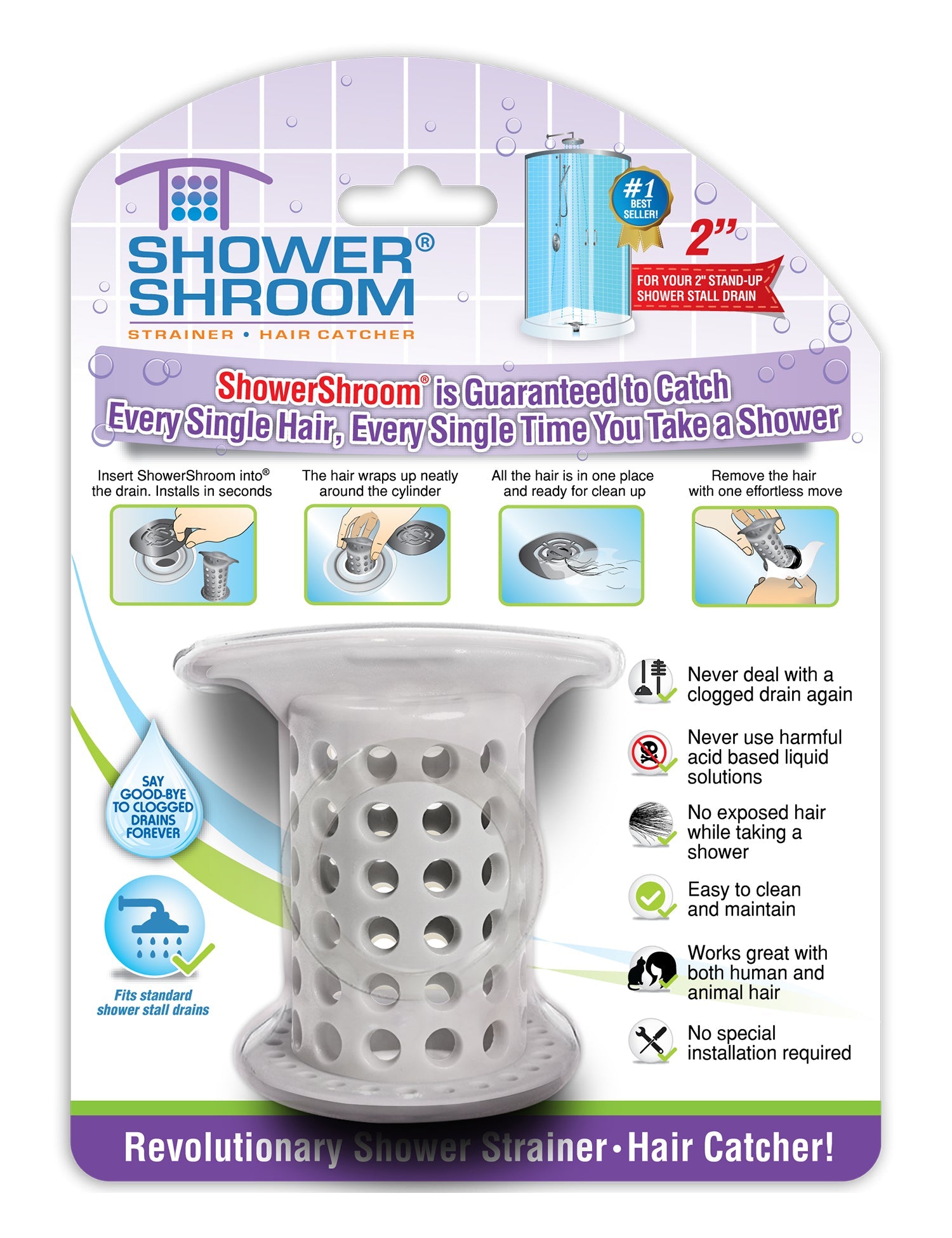 ShowerShroom SHSULT755 Ultra Revolutionary Shower Hair Catcher Drain  Protector, No Size, Stainless