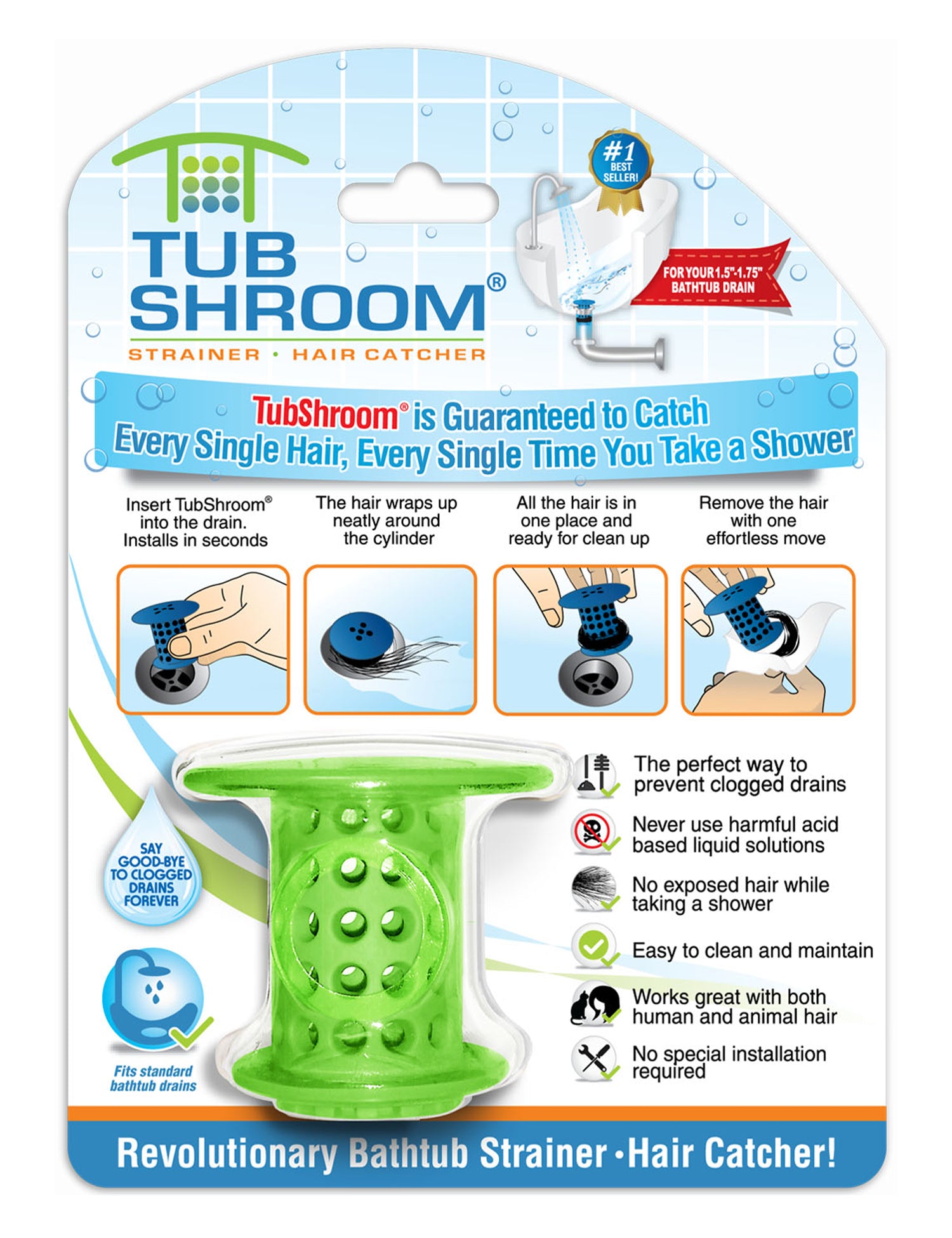 ShowerShroom Stealth: Catches Hair Out of Sight For No Clogs by